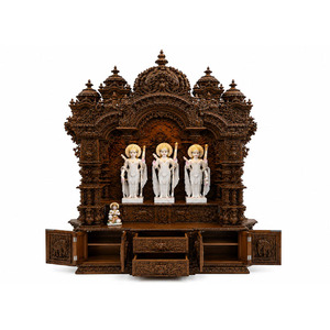 Luxury Ram Darbar Wooden Pooja Temple for USA Traditional Hindu Pooja <b>Mandir</b> for Home with Storage Drawers Sagwan Wood Puja Ghar - Product Image 1