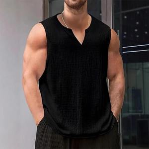 <b>Men's</b> <b>White</b> V-neck Sleeveless Tank Top Casual Breathable Cotton Solid Color Woven Design Workout Fitness <b>Vest</b> - Product Image 4