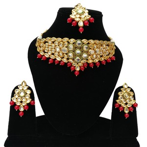 Indian Classic Women's Choker Wedding Engagement Anniversary Party Green Traditional Crystal Kundan Faux Pearl Alloy Gold <b>Gift</b> - Product Image 1