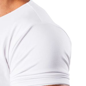 Camiseta Blanca de Cuello Redondo para Hombre, Algodón Premium, Dobladillo Curvo, Corte Atlético, Estilo Casual, Ropa Deportiva, Prenda Superior - Product Image 4