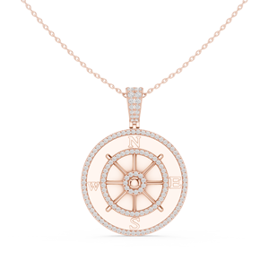 Collar con Colgante de Brújula Plateada Clásica con Diamante de Corte Brillante Redondo, Joyería Unisex para Uso Diario - Product Image 6