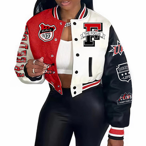 เสื้อแจ็คเก็ตวาร์ซิตี้สำหรับฤดูใบไม้ร่วงและฤดูหนาว เสื้อเบสบอลแบบ Letterman เสื้อโค้ทผู้หญิง ผ้าขนสัตว์ หนัง แจ็คเก็ตวาร์ซิตี้แบบสั้น - Product Image 1