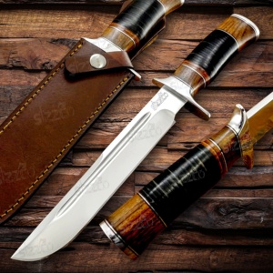 Couteau Bowie SIZZCO D2 en acier, fabriqué sur mesure, à lame fixe, pour la chasse, la survie, tactique, manche en cuir, cadeau idéal - Product Image 1