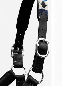 Licol en cuir pour cheval, style western, durable, confortable, bleu, blanc, noir, motif géométrique, ferrures argentées, taille Full/Cob - Product Image 2