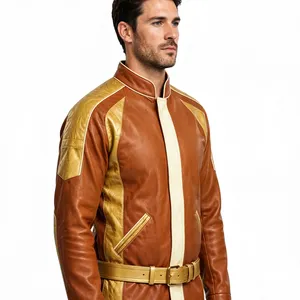 Chaqueta de Cuero para Hombre, Cuello Alto, Manga Larga, Cierre de Cremallera, Cintura Ajustada, Resistente al Viento - Product Image 4