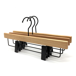Natural <b>wood</b> Black Stainless steel clip hangers High Quality Modern minimalist wardrobe hangers Custom wooden hangers with logo - Product Image 2
