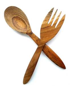 Ensemble de serveurs à salade en bois d'acacia écologique et durable avec cuillère et fourchette, style américain, 11 pouces, logo personnalisé, accessoires de cuisine - Product Image 2