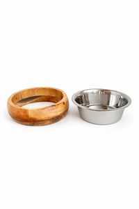 Wholesale Hs Husnain Crafts <b>Dog</b> Cat Feeder with 1 Stainless Steel <b>Bowls</b> and Mango Wood Raised <b>Stand</b> with Removable Insert - Product Image 4