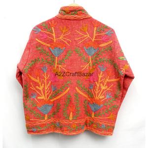 Hand Embroidered Floral TNT Cotton <b>Jacket</b> <b>Women's</b> Mandarin Collar <b>Womens</b> Coat Suzani Style <b>Spring</b> Wear - Product Image 5