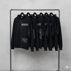 Sudadera con capucha y cremallera de algodón 100% de 500 GSM de peso pesado, estilo vintage, extragrande, personalizada con pedrería en toda la prenda, de fábrica OEM. - Product Image 6