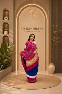 Pure Modal Silk Bandhani <b>Saree</b> With 3D Bandhani Design Matching <b>Blouse</b> Traditional Festive Wear Collection - Product Image 4