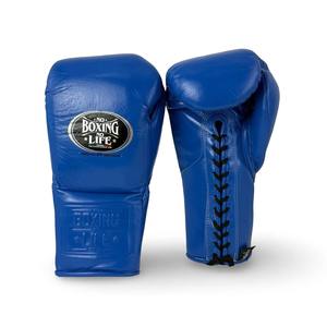 Guantes de MMA de Cuero Auténtico OEM con Cordones 'No Boxing No Life' Personalizables, Guantes de Boxeo con Cordones de Primera Calidad en Cuero Vacuno - Product Image 1