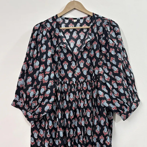 เดรสลำลองผู้หญิง ผ้าทอ 100% คอตตอน สีพื้น/เรียบ แขนสั้น เอวทรงเอ็มไพร์ ทรงเบบี้ดอลล์ โอเวอร์ไซส์ คอวี ทรงหลวม ใส่สบาย - Product Image 1