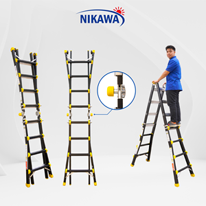 บันไดอลูมิเนียมอเนกประสงค์ EN131 VIETLADDERS NIKAWA ขนาด 12 ฟุต 12 ขั้น รับน้ำหนักได้ 300 กก. แบบพับได้ เหมาะสำหรับใช้ในโรงแรม - Product Image 1