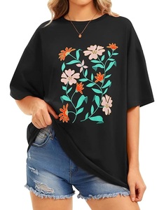 Camiseta de Mujer de Algodón 100% con Estampado de Nuevo Diseño, Manga Corta, Cuello Redondo, Hombros Caídos, Estilo Casual, de Bangladesh - Product Image 3