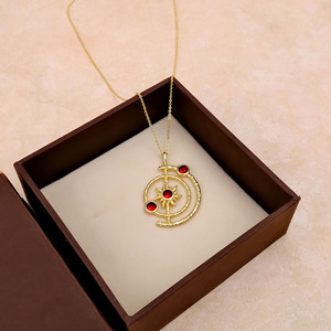 Collier pendentif en laiton plaqué or 18 carats avec grenat rouge, bijoux célestes Art Déco faits à la main, fourniture en gros personnalisée - Product Image 4