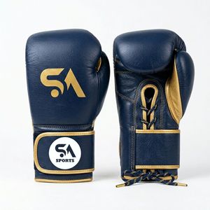 Navy Blue Premium <b>Laced</b> Closure Wrist Stabilizing Ergonomic Thumb <b>Lock</b> Pro Fight SA Sports Boxing Gloves - Product Image 1