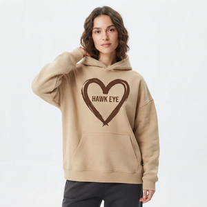 Sudadera con capucha extragrande de algodón color beige de moda con logotipo personalizado, ropa urbana premium para mujer - Product Image 3