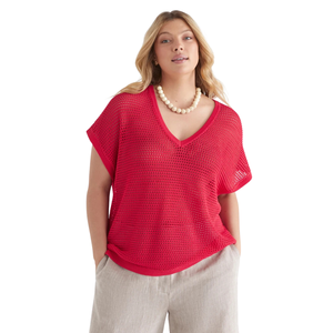 Suéter de Punto para Mujer, Cuello en V, Manga Corta, Transpirable, Texturizado, Estilo Casual de Verano, Holgado, a la Moda - Product Image 3