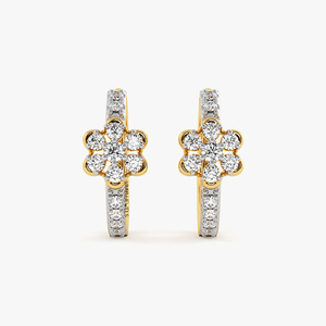 Pendientes de aro de oro amarillo con diamantes para mujer, corte brillante redondo, cultivados en laboratorio, certificados, joyería de lujo para boda - Product Image 4