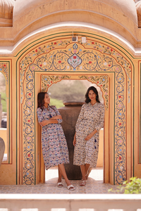 Pure Cotton Mid-Length Ikat Blue Floral <b>Dress</b> Halter Breathable Indian Block Print Elegant Comfy Casual Daywear <b>for</b> Summer - Product Image 4