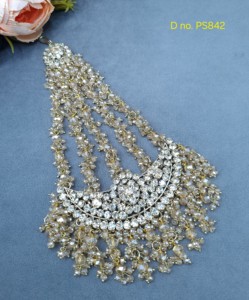 Chaîne de tête de mariée pakistanaise tendance, ornements capillaires perlés en cristal, pinces latérales de mariage ethniques traditionnelles, vente en gros - Product Image 3