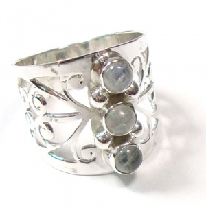 Anillo de Plata de Ley 925 con Piedra Lunar Arcoíris Natural Blanca, Clásico, de Eternidad y Amor, para Mujer, Aniversario, Compromiso - Product Image 1