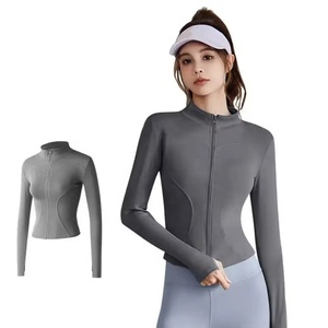 Camiseta de yoga transpirable de secado rápido para mujer, chaqueta de manga larga con cremallera frontal, ropa ajustada para correr y yoga - Product Image 5