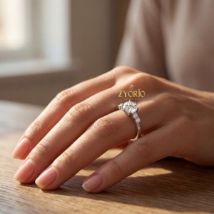 Anillo de Compromiso de Oro de 14K con Diamante Cultivado en Laboratorio de Corte Redondo, Anillo de Boda Solitario de Seis Puntas con Piedra Lateral para Mujer, Anillo de Lujo - Product Image 6