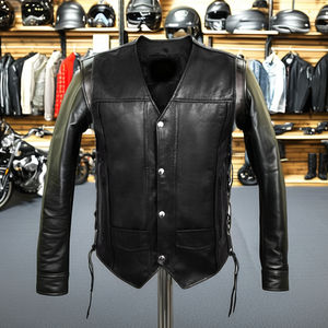 Gilet de mode personnalisé pour hommes au prix de gros Gilet en cuir d'hiver pour hommes avec fonction coupe-vent Design ODM Gilet de motard de qualité supérieure - Product Image 2