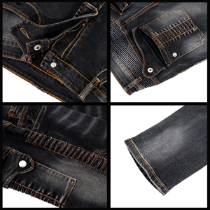 Men's Dark Wash Denim Motorcycle Kevlar Jeans With Protective <b>Patches</b> And <b>Slim</b> Fit Design For Biker Riding And Daily Wear - Product Image 6