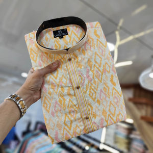 Kurta pour homme en pur coton, style Lucknowi, avec broderies et impression numérique |   Vêtements ethniques traditionnels pour Diwali, mariage et fête - Product Image 1