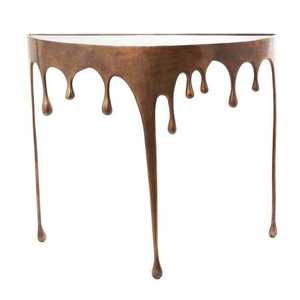 Table console moderne en cuivre effet goutte d'eau, table basse décorative de luxe au design artistique en métal liquide, édition de créateur - Product Image 1