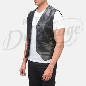 Gilet de motard personnalisé pour homme en cuir véritable noir, coupe ajustée, veste sans manches avec ceinture, multi-poches, style punk - Product Image 5