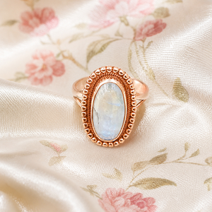 Anillo de Piedra Lunar Natural, Plata de Ley 925, Estilo Boho Vintage, Anillo Ovalado, Joyería Artesanal Curativa, Chapado en Oro Rosa y Amarillo - Product Image 2