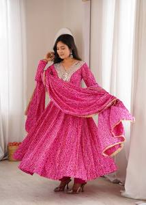 AARIKA TEXTILE Durable Printed Maslin Embroidered Gown Micro Cotton Pant Golden Lace Dupatta Quick Dry <b>Wedding</b> Diwali Party - Product Image 1