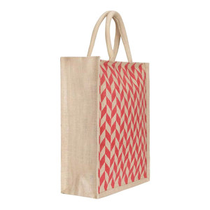 Wholesale Eco-Friendly Canvas Jute Tote <b>Bag</b> with <b>Long</b> Bamboo Handles Custom Logo Laminated Striped Pattern Reusable Shopping Car - Product Image 3