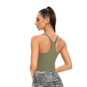 Women Solid White Scoop Neck Crop Tank <b>Top</b> Breathable Spandex Polyester Yoga Fitness Sleeveless Regular Fit Adult Sportwear - Product Image 4