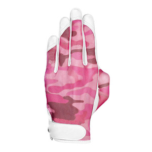 Gant de golf pour femme en cuir Cabretta, paume en maille, léger, respirant, ajustement extensible, antidérapant, main gauche, rose camouflage - Product Image 1