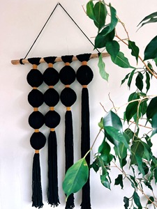 Black Long Macrame Wall Hanging Perfect For Living Room Bedroom And Elegant Boho Home <b>Decor</b> Statement Piece From India - Product Image 2