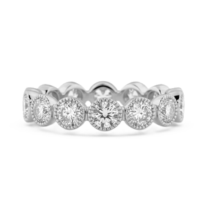 Magnifique alliance de mariage en or massif 10K 14K, entièrement sertie de moissanite personnalisée de couleur DEF et de diamants de laboratoire ronds de clarté VS VVS - Product Image 3