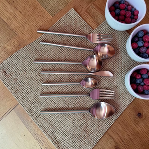 Rose Gold Plated Cutlery Set <b>Mirror</b> Finish Long Handle Minimalist Design Wedding Tableware - Product Image 6