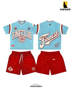Conjunto Deportivo Personalizado de Camiseta y Pantalones Cortos |   Camiseta de malla azul marino extragrande |   Fabricante de Pantalones Cortos Deportivos con Estampado de Estrella Roja OEM - Product Image 5