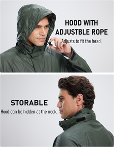 Custom Design Heavy Duty Waterproof Rain Jacket With Hood High Quality Fabric Breathable Sustainable Outdoor <b>Raincoat</b> For <b>Men's</b> - Product Image 3