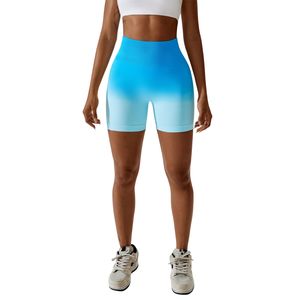 Shorts de yoga sans couture personnalisés à dégradé pour femmes, taille haute, élastiques, rehausseurs de fessiers, respirants, pour le fitness et le sport - Product Image 1