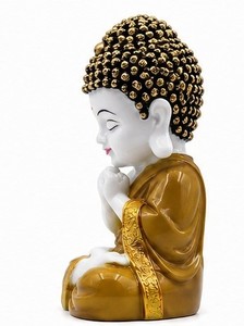 Figurine de Bouddha en céramique faite à la main, robe dorée, Feng Shui, décoration minimaliste pour la maison, sculpture religieuse de table, décoration de salon - Product Image 4