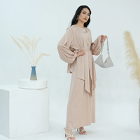 Ensemble de robe de soirée/tenue formelle en deux pièces en mousseline de coton, style Abaya Dubai Kimono, manches longues, longueur au sol, 100% coton, pour femme musulmane