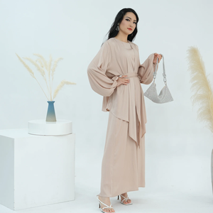 Ensemble Abaya 2 Pièces en Satin, Kimono de Dubaï, Robe Longue sans Manches, Tenue de Prière Musulmane pour Femme, Robe Marocaine Femme Musulmane - Product Image 3