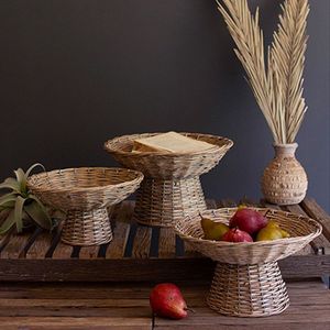 Nouvelle Décoration de Table de Réception de Mariage en Rotin Naturel Faite à la Main, Bol sur Pied en Osier Moderne de Luxe et Présentoir Floral/Fruité - Product Image 1