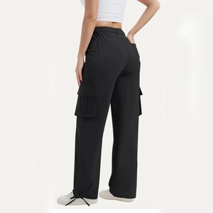 Pantalon droit taille haute pour femmes noires avec poches, pantalon de jogging décontracté longueur entière - Product Image 4